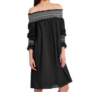 Maje Raffy Off-the-Shoulder Cotton Voile Black and White Dress Boho Chic